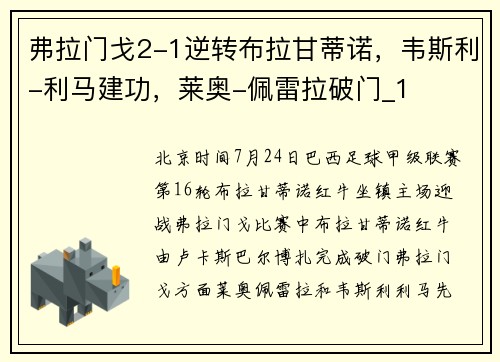 弗拉门戈2-1逆转布拉甘蒂诺，韦斯利-利马建功，莱奥-佩雷拉破门_1